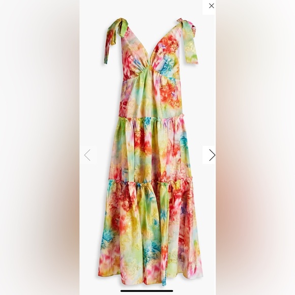 MARCHESA NOTTE Tiered metallic fil coupé floral-print woven maxi dress Large - Picture 3 of 11